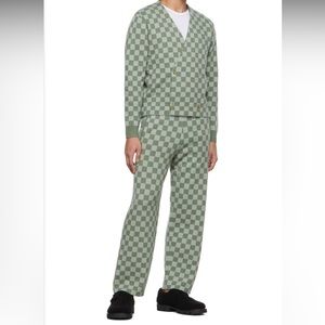 Bode Green Duotone Checked Checkerboard Lounge Merino Wool Sweat Pants